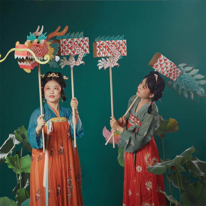端午节儿童创意舞龙游戏玩具手工diy龙舟材料幼儿园龙头表演道具