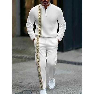 G 25570 Zipper Half Open Placket Men's Hoodie Pants Set 半开
