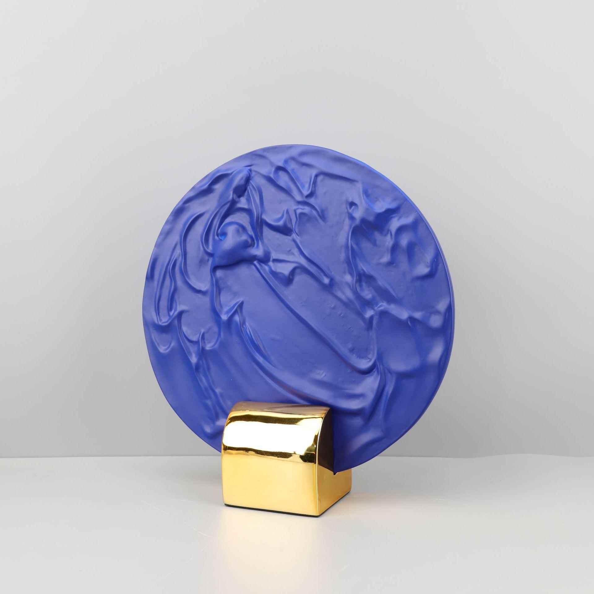 现代简约北欧极简蓝色红色圆形屏风摆件样板房售楼处软装饰品