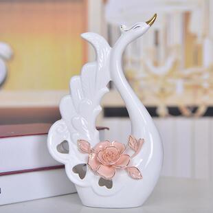 欧式 饰品摆件 动物描金记花工艺品摆饰 陶瓷情侣天鹅家居装 新款