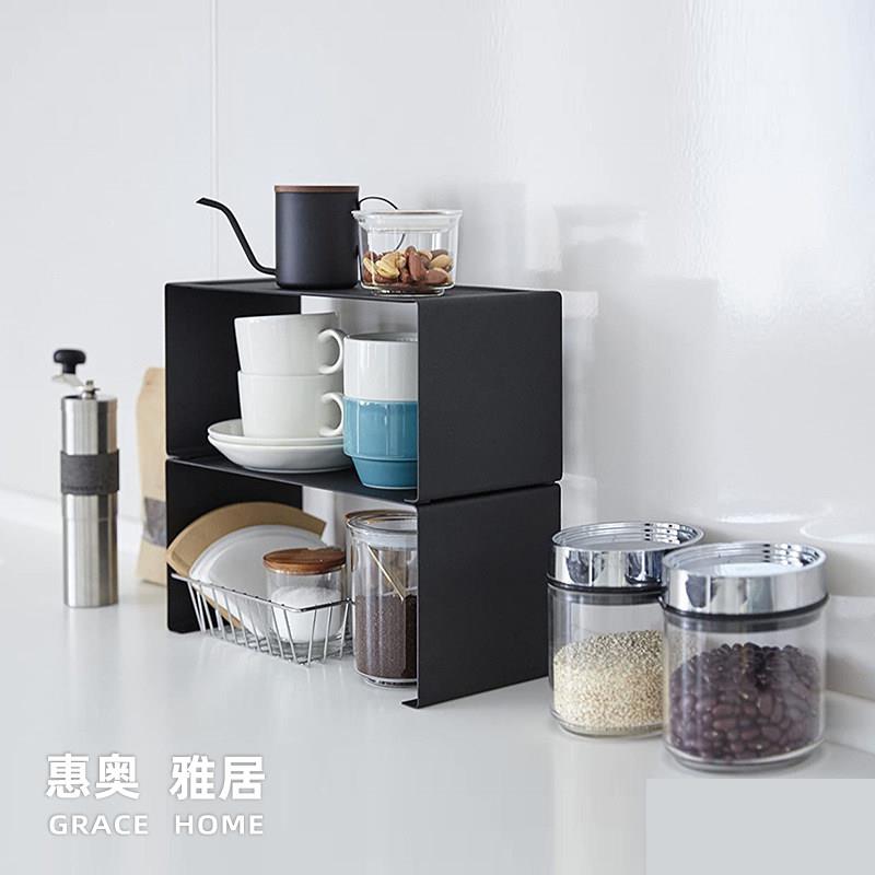 咖啡角置物架铁艺台面杯子金属收纳杯架柜子分层架子桌面厨房u型