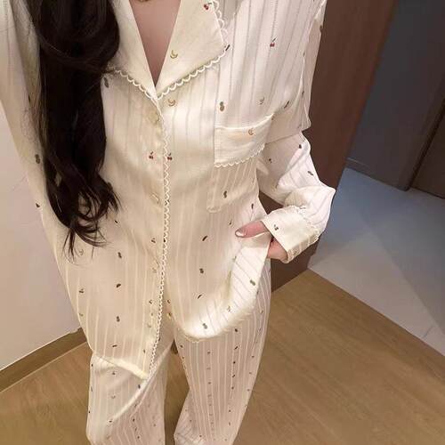 秋季冰睡衣女款2026新款春高级感长袖长裤简约韩系家居服套1005d