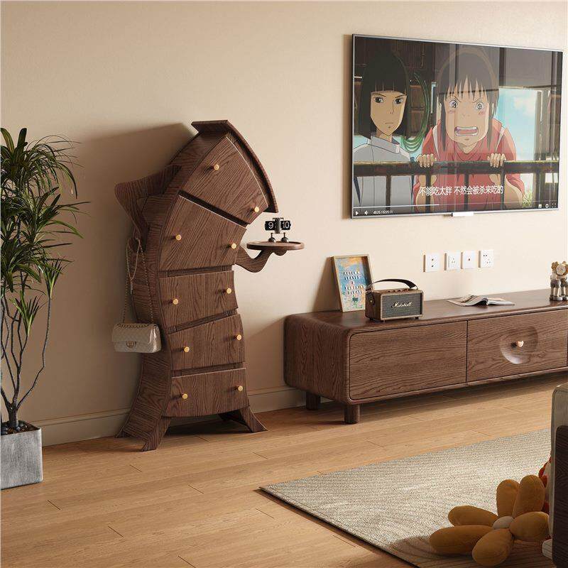 实木歪头脖叉腰机网器人五斗柜客厅卧室储物柜白蜡红歪子木柜子