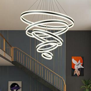 现代966简约客厅灯大气复形式 大楼楼梯圆环轻奢上下发光环餐厅具