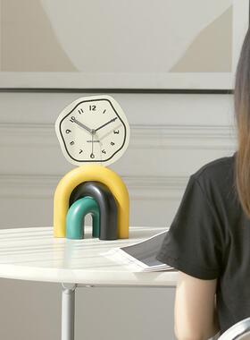 wozoTYOS403om奶风客厅桌面摆件家居装饰钟表电视品关柜玄油创意
