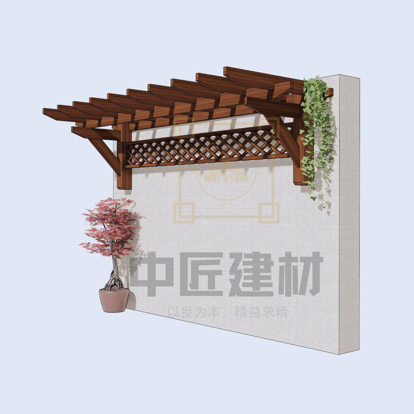 庭院悬挂防腐碳化木单臂葡萄架樟子松户外阳台花园网格挂墙爬藤架