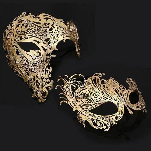 Black Gold Skull Metal Mask Halloween Rhinestone Half Face