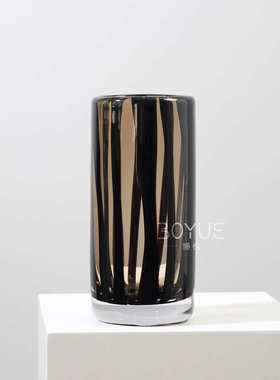 软筒棕色样板间黑色装饰品简约条纹现代家居摆件琉璃花瓶风直客厅