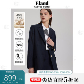 eland衣恋含绵羊毛西装女修身复古学院，风短款外套春上衣