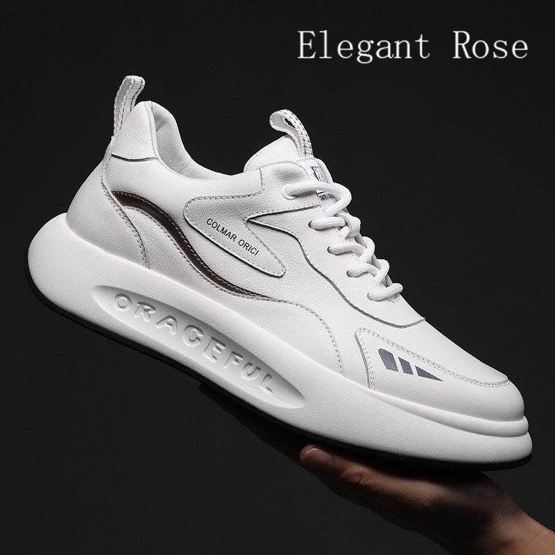 ELEGANT ROSE 男鞋真皮头层牛皮运动鞋百搭休闲跑步鞋厚底老爹鞋