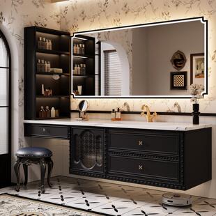 法式复古梳妆台浴室柜组合定制岩板热弯一体盆卫生间洗手盆洗漱台