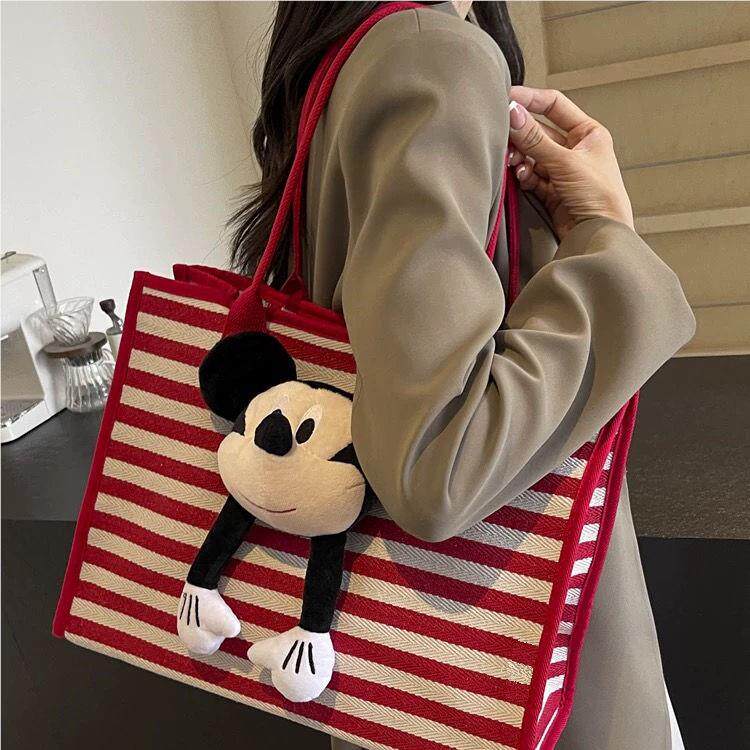 大容量2条纹托特女士单肩0新2帆4款MYF时尚可爱卡通米奇通勤布包