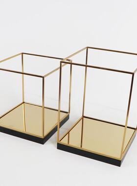 新中式金属电镀盘置物架居板收WQZ纳样间创意软装饰品配托饰家摆