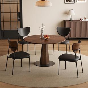 途远圆形实木餐桌覆古家用圆桌小户型休闲 中古风拼花黑胡桃色饭