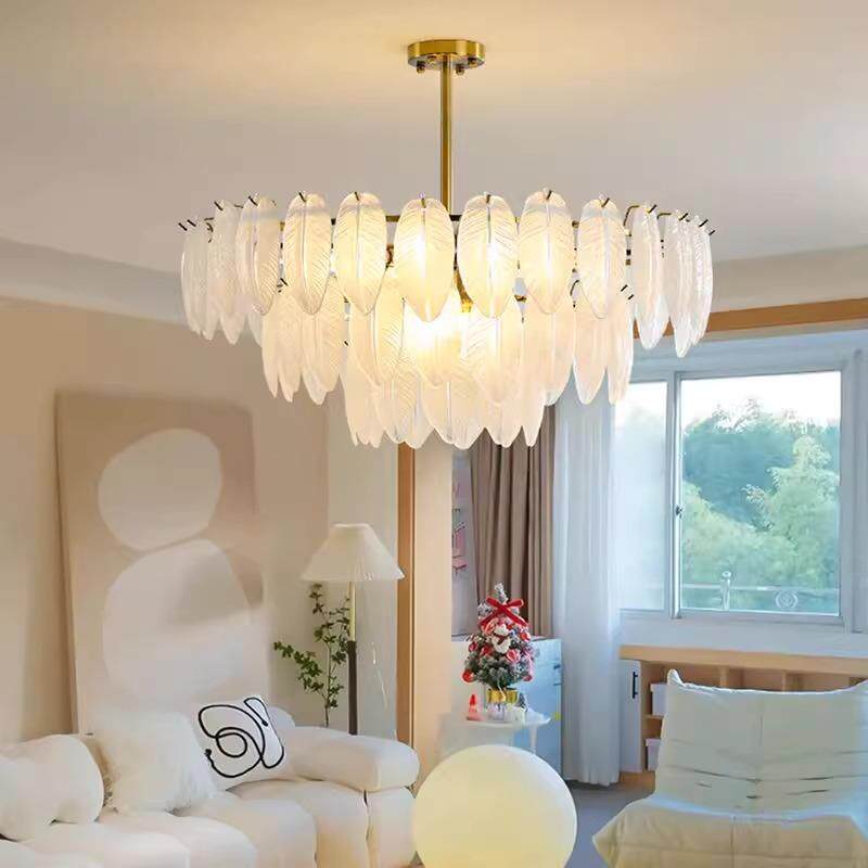 客厅水晶吊灯轻奢 简约现代主卧室贝壳餐厅灯轻奢羽毛艺术房间灯