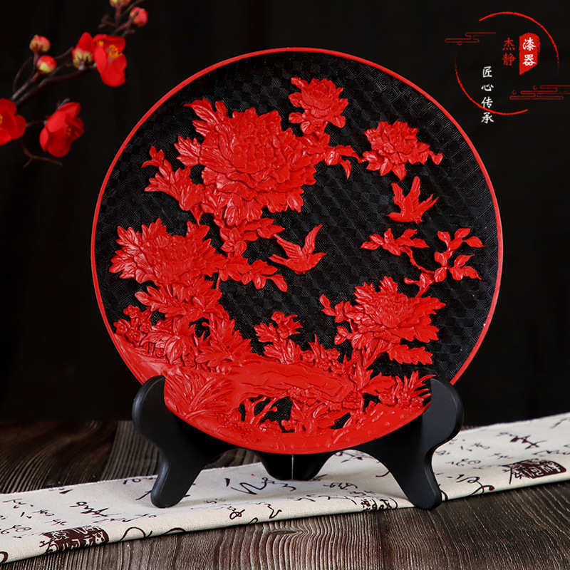 厂家直销漆线雕摆盘 坐盘装饰盘 雕漆工艺盘 商务送礼品 会议礼品