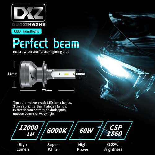 D1 汽车LED前照灯 H7 60W 12000LM 远光 近光 LED大灯灯泡