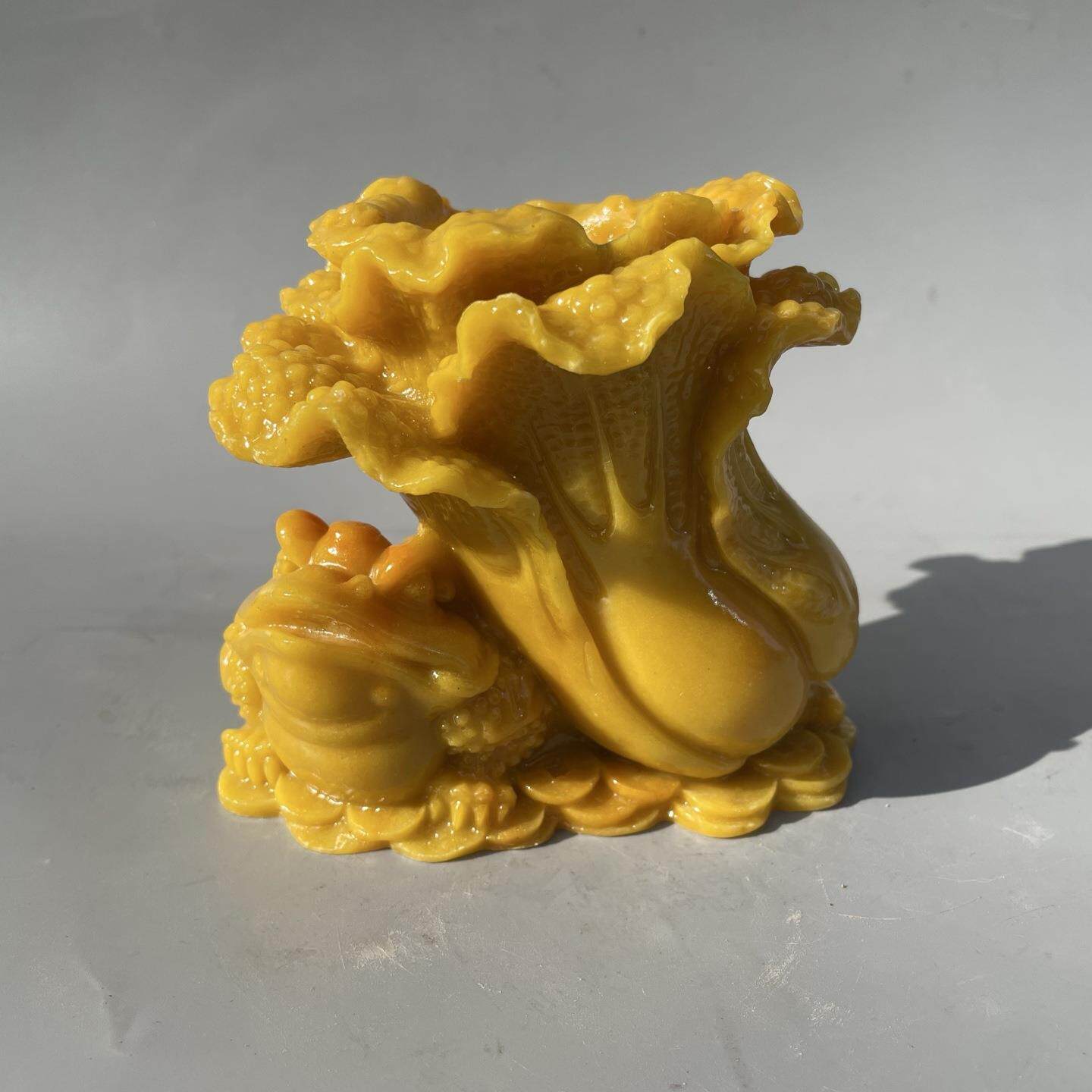 仿古金蟾白菜笔筒树脂摆件古玩白菜书房书面桌面笔筒工艺品