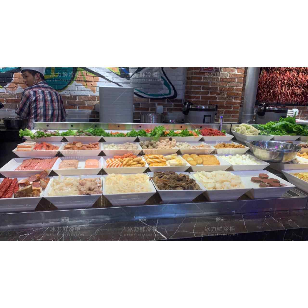 冰力鲜定制不锈钢带喷雾冰台生鲜蔬菜水果海鲜自助餐保鲜展示台