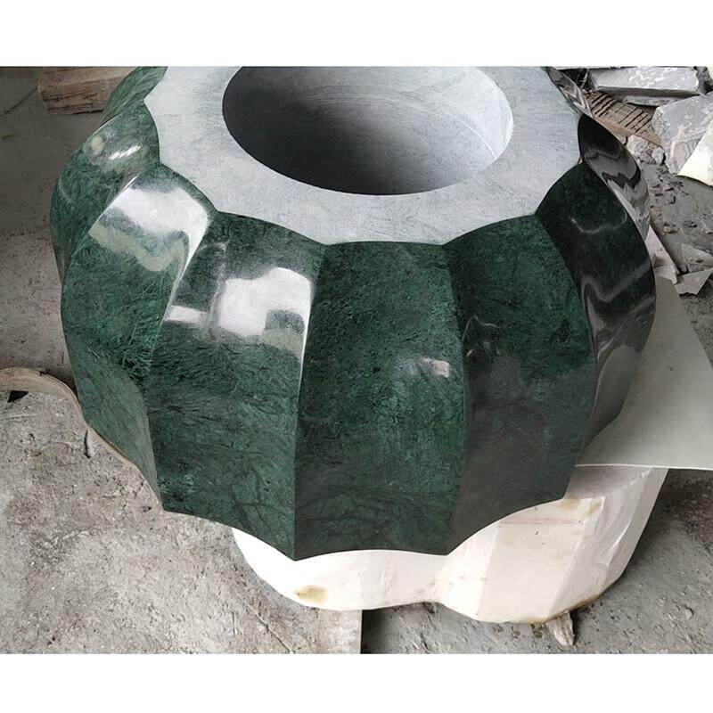 印度绿大理石圆形茶几现代简约家用客厅商用大理石花瓶工艺品石材