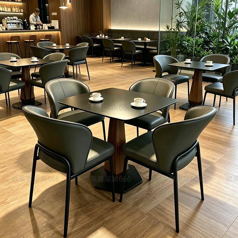 中古风咖啡厅酒馆餐桌椅组合餐吧奶茶小吃店铺接待阳台岩板小方桌