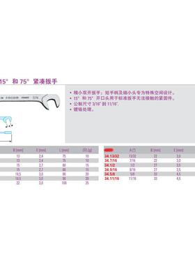 英制 双开口扳手 15°和 75°紧凑斜口扳手 开口7/16 34.7/16