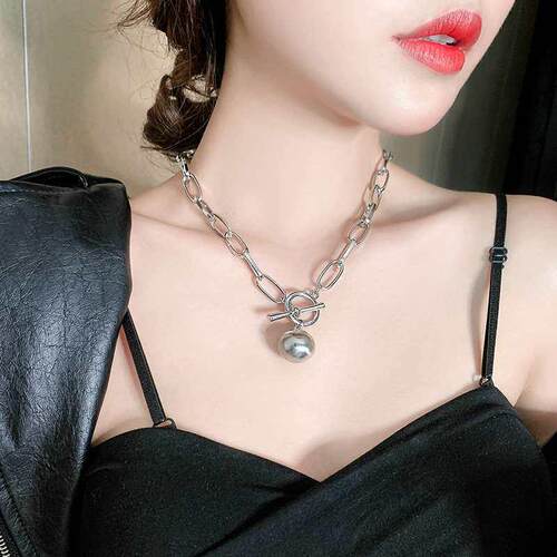 Metal Ball Pendant Thick Chain Necklace Bracelet Niche Desig
