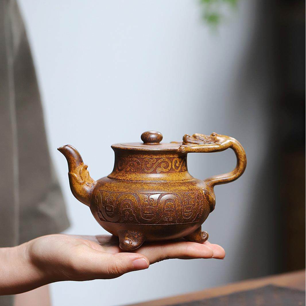 金樽酒壶创意造型柴烧刻画茶壶宜兴紫砂壶工堂直播供头茶具