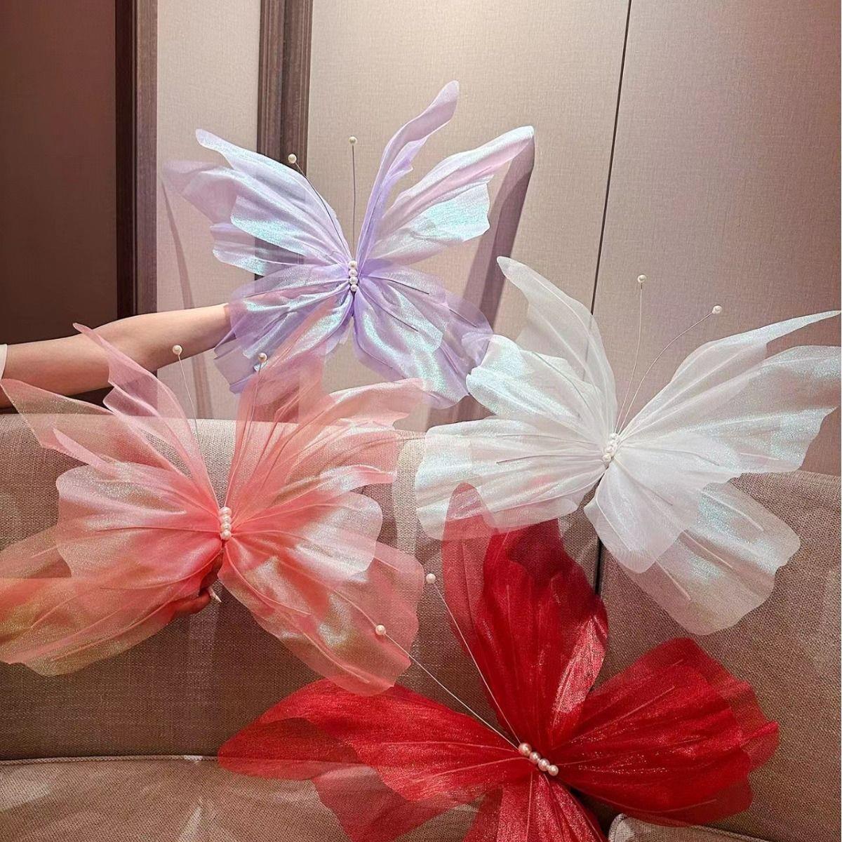 美塑花蝴蝶手工花艺道具真丝大型婚礼装饰仿真拍照户外50cm打卡