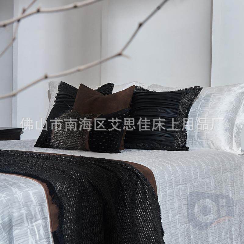 现代轻奢样板间卧室床上用品别墅民宿深棕色高端样板房床品多件套