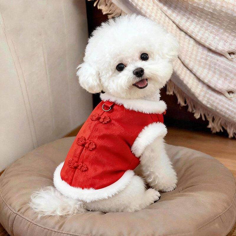 狗狗衣服新年喜庆唐装冬季小型犬比熊泰迪加绒保暖马甲小猫咪过年