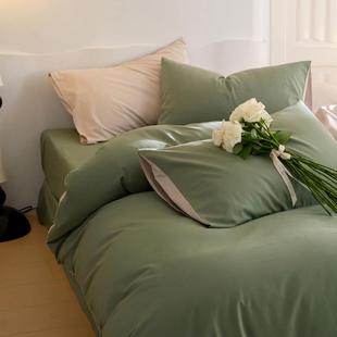 高档贡缎纯棉磨毛四件套全棉秋冬季 简约床单被套纯色床品