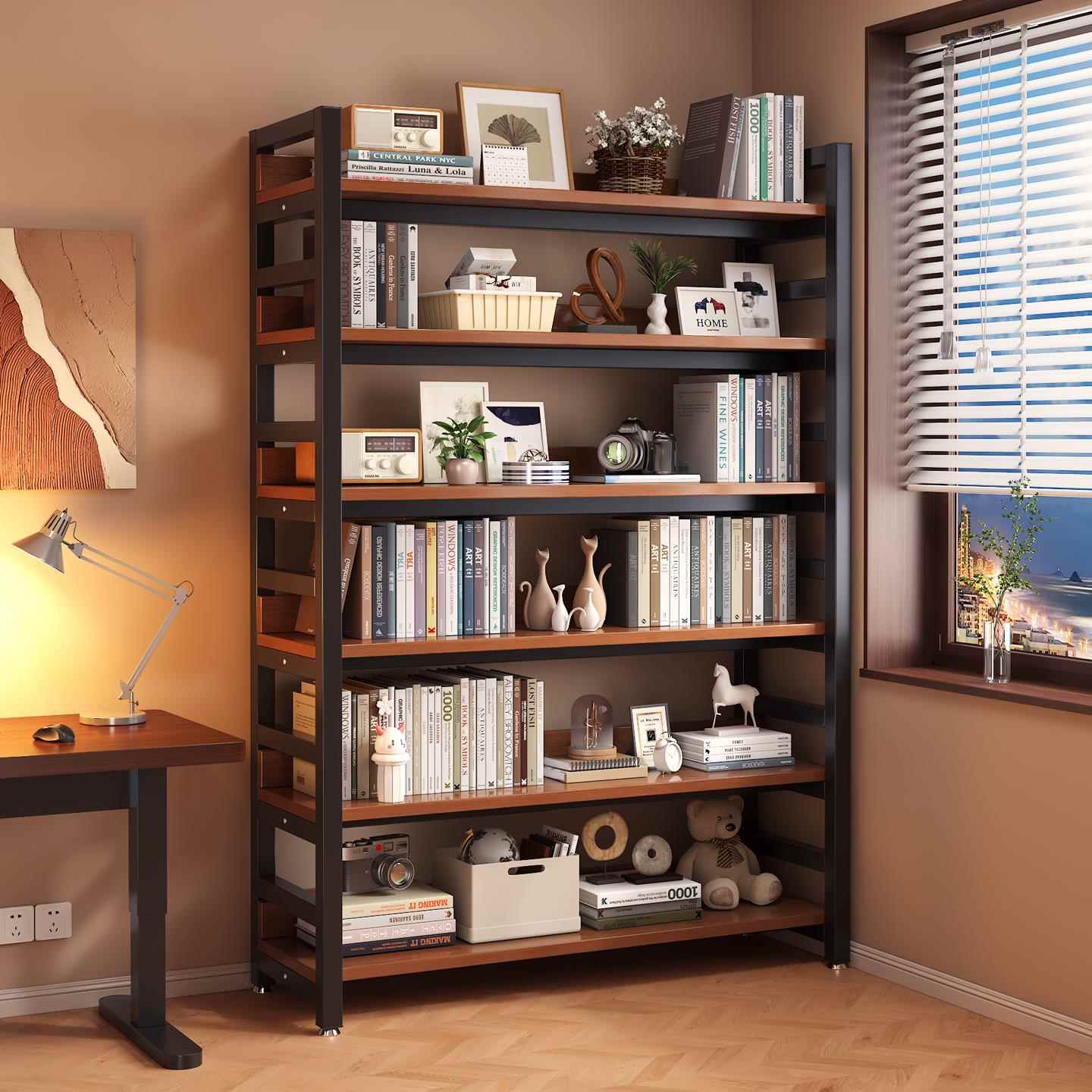 书架置物架简约客厅落地钢木多层货架文件铁艺钢制置物架收纳书柜