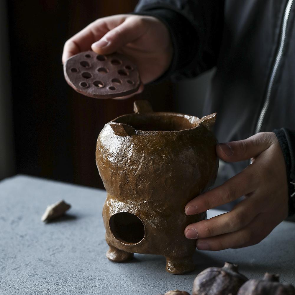 柴烧陶壶古朴炭炉 工夫煮茶炉风炉陶泥小火炉纯手工复古茶炉套装