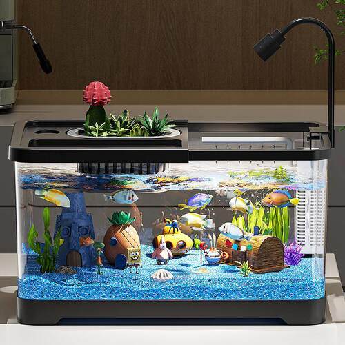 鱼缸水族箱桌面金鱼缸生态造景过滤制氧一体机鱼缸家用带盖造景缸