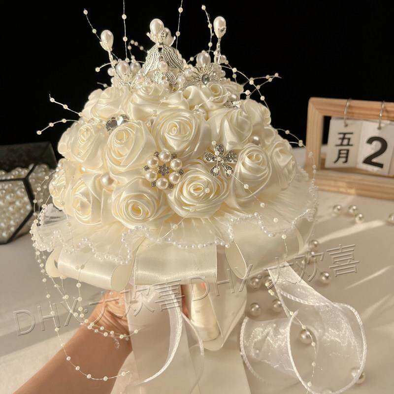 新娘手捧花高端重工水钻丝带奢华婚礼彷真成品送闺蜜礼物领证拍照