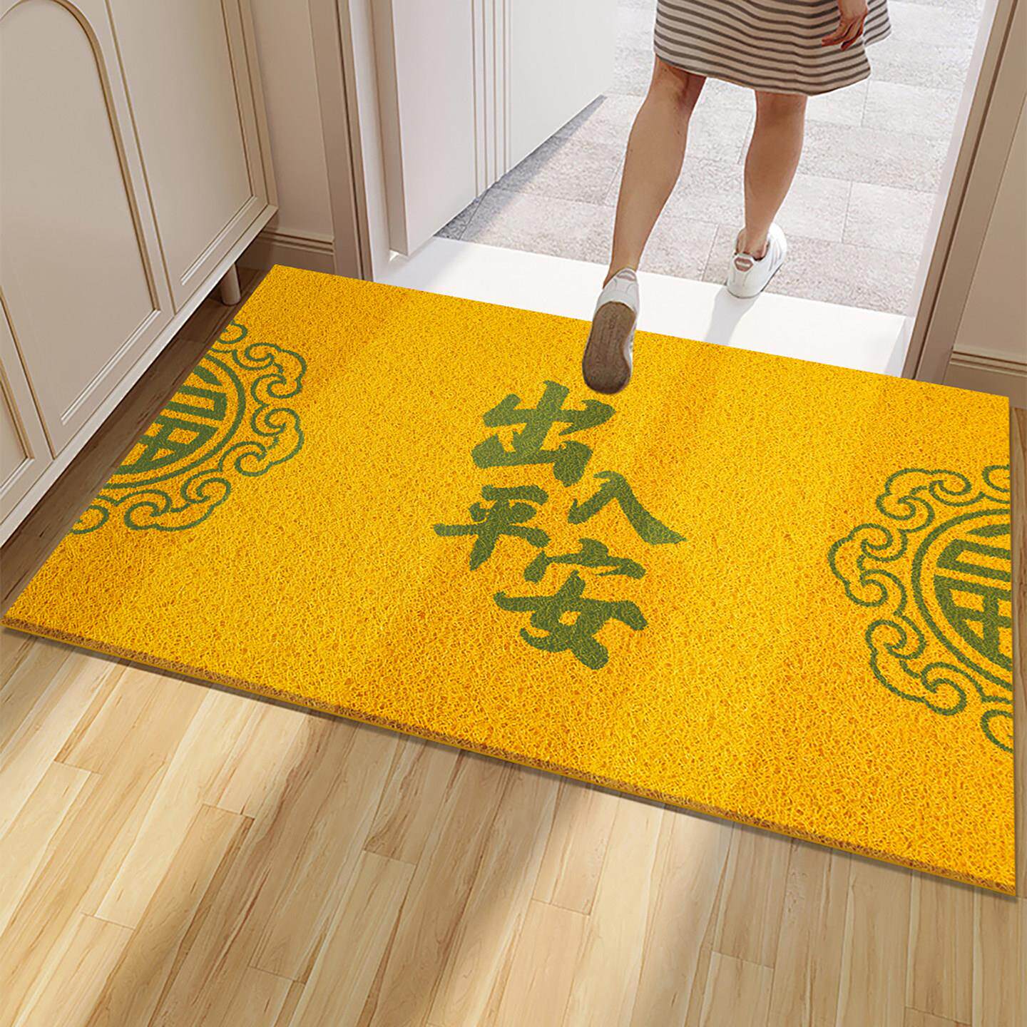 进门地垫黄色2026新款门厅除尘脚垫塑料丝圈家用门口耐脏门垫地毯