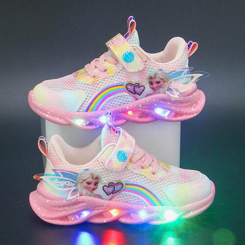 Cartoon Frozen 2 Girls Casual Shoes LED Light Up Sneakers El