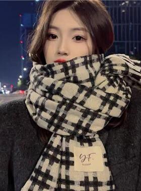 格子围SZY巾冬季女新款高级韩版百脖搭加保厚暖大披肩仿羊绒感围