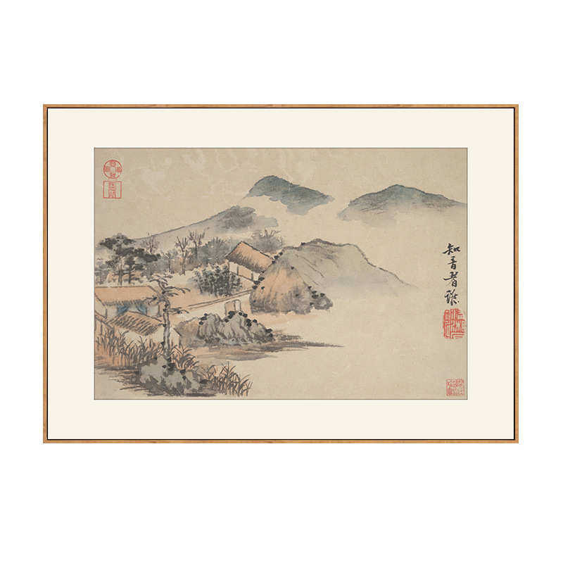 石涛国画现代中式客厅背景墙装饰画书房茶楼古风禅意水墨山水挂画
