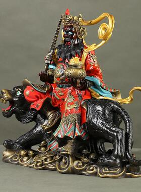 厂家彩铜武财神赵公明神像家用摆件骑虎黑脸财神像店铺五路
