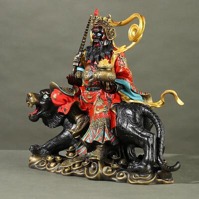 厂家彩铜武财神赵公明神像家用摆件骑虎黑脸财神像店铺五路