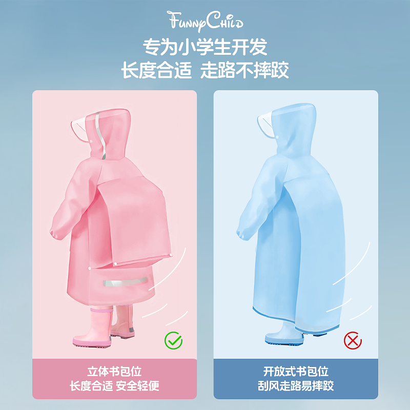 儿童雨衣男童女孩一年级小学生上学男幼儿园宝宝2024新款雨披好看
