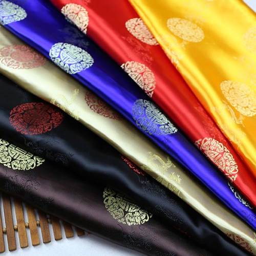 织锦缎布料 古装汉服唐装旗袍喜庆中国风丝绸锦缎服装面料 福寿团