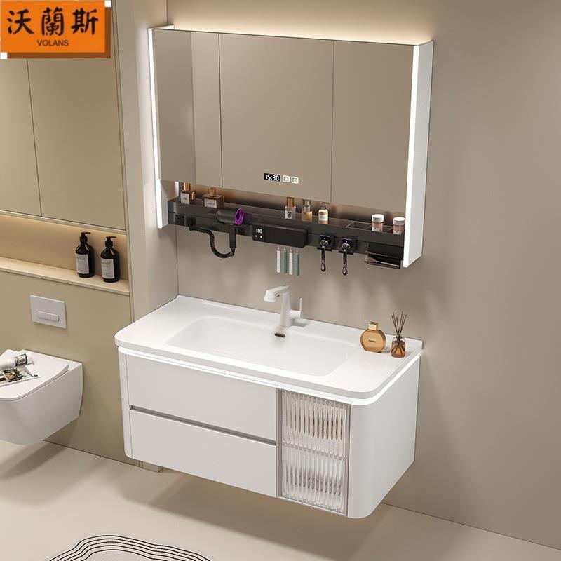 现代简约多功能置物架智能陶瓷一体盆浴室柜洗漱台风收纳组合柜