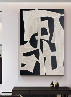 大芬村现代抽象手油ZCQ画客厅玄侘寂风关装饰画白拼绘接黑色肌理