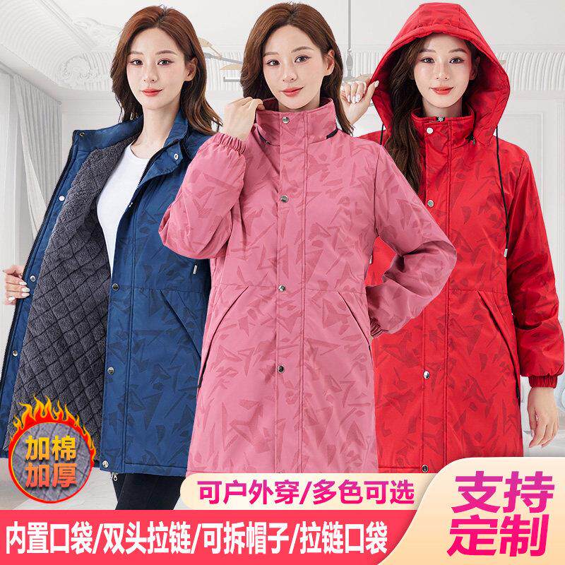 冬季保暖加棉绒加厚罩衣大人女时尚外穿防水污厨房围裙大褂工作服