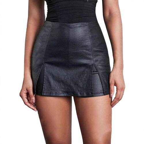 Women's Punk High Waist PU Leather Mini Skirt  Stretchy