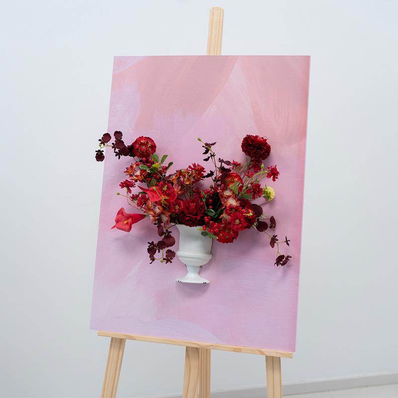 欧式假油画风板展立体花瓶花艺店面迎橱窗油画风展宾布置仿真花花