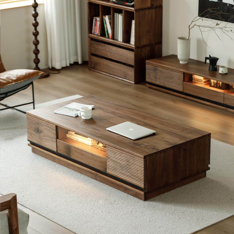 北美黑胡桃全实木茶几北欧小户型实木茶桌客厅家用电视柜茶几组合